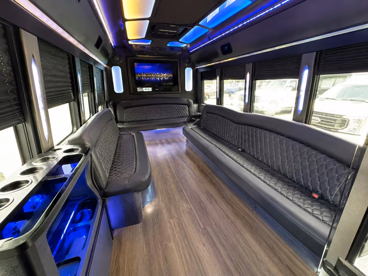18 passenger party bus inside